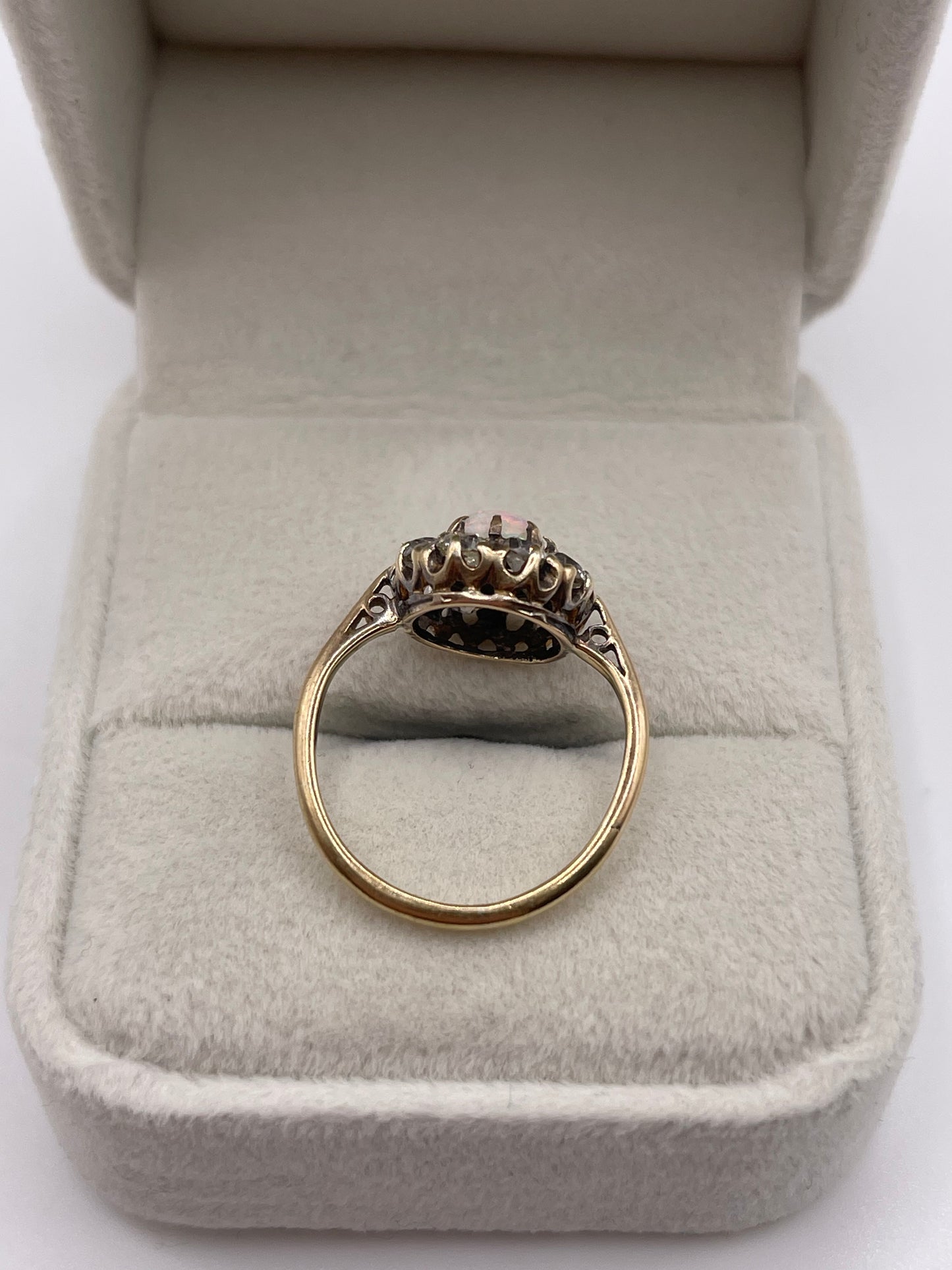 18ct gold opal and old cut diamond ring