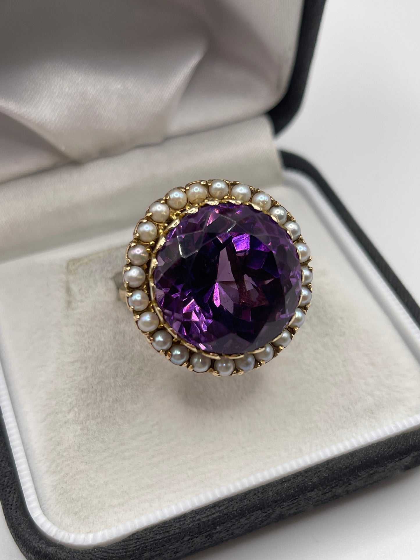 9ct gold amethyst and pearl ring
