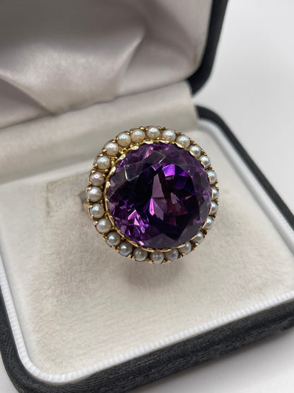 9ct gold amethyst and pearl ring