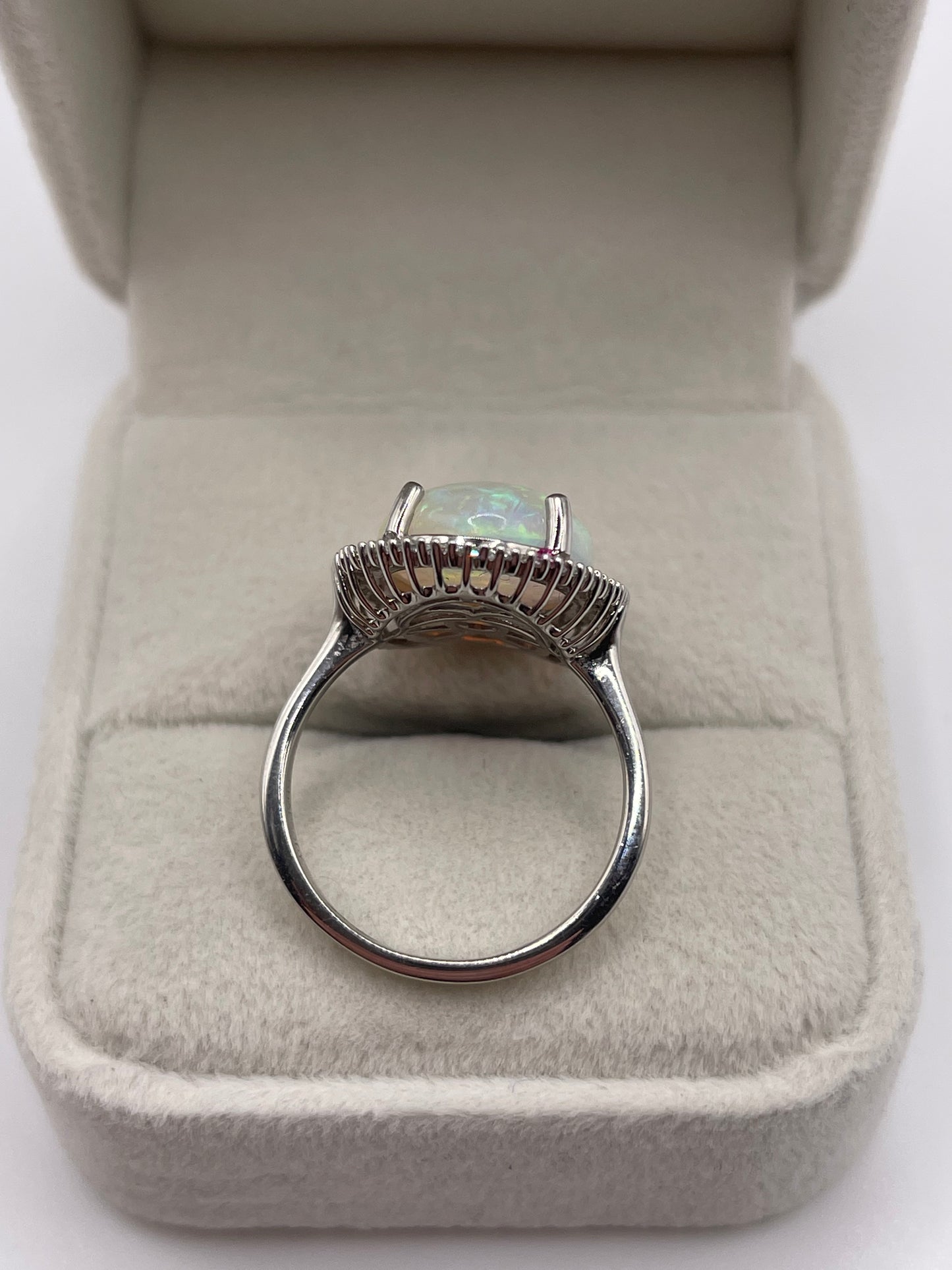 Platinum opal and diamond ring