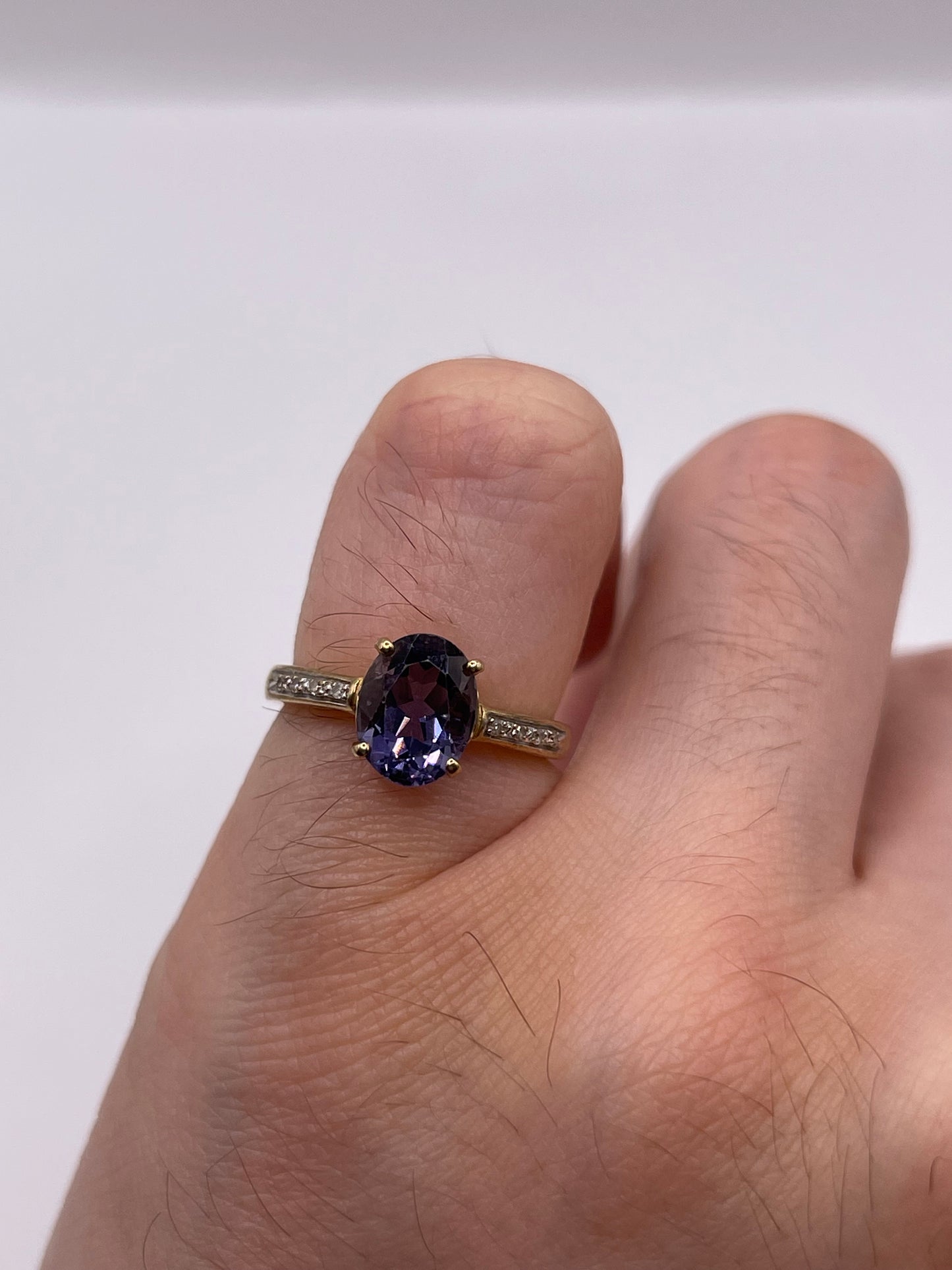9ct gold iolite and diamond ring