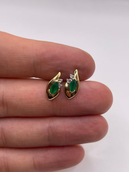9ct gold emerald and diamond earrings