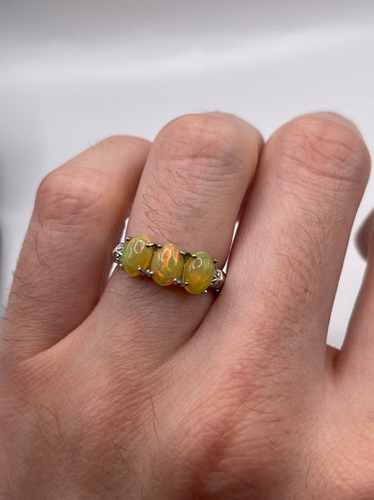 9ct white gold opal and diamond ring