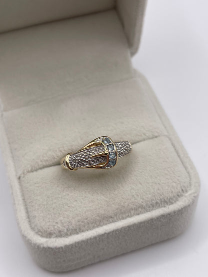9ct gold topaz and diamond buckle ring