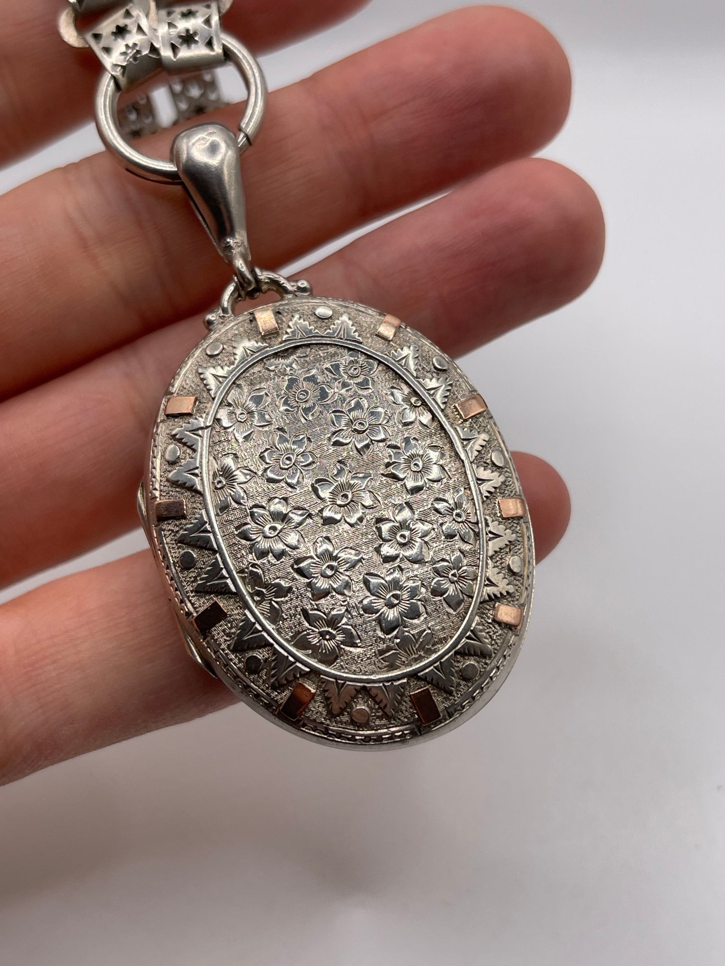 Antique silver locket and collar
