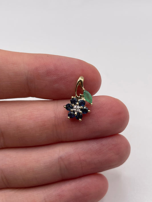 9ct gold sapphire, emerald and diamond pendant