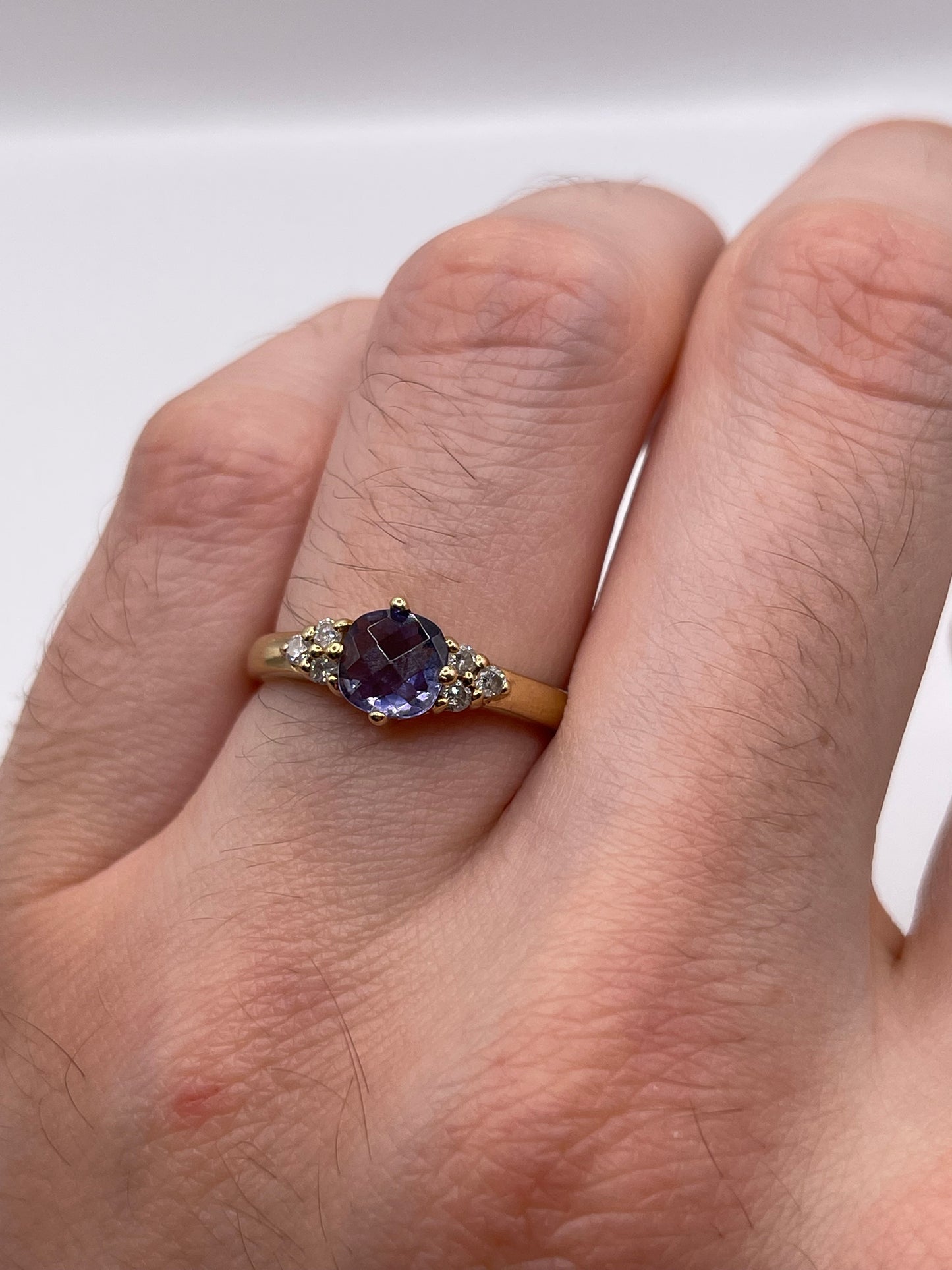 9ct gold iolite and diamond ring