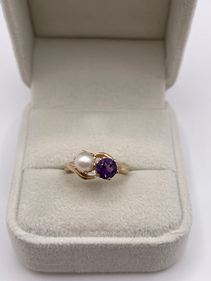 9ct gold amethyst and pearl ring
