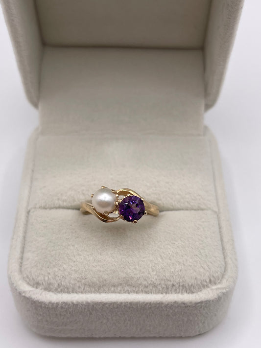 9ct gold amethyst and pearl ring