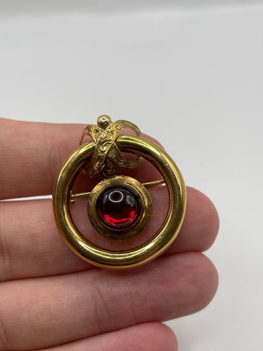 Antique 15ct gold garnet mourning brooch