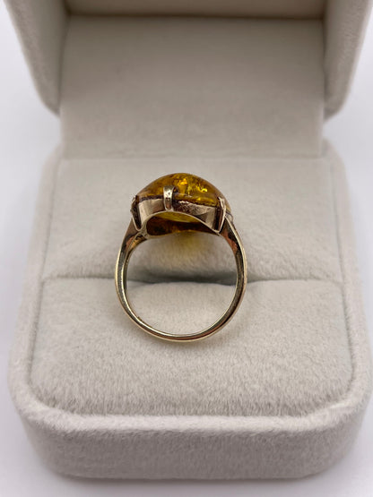 9ct gold amber ring