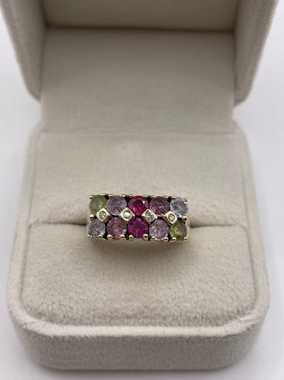 9ct gold multi coloured sapphire and diamond ring