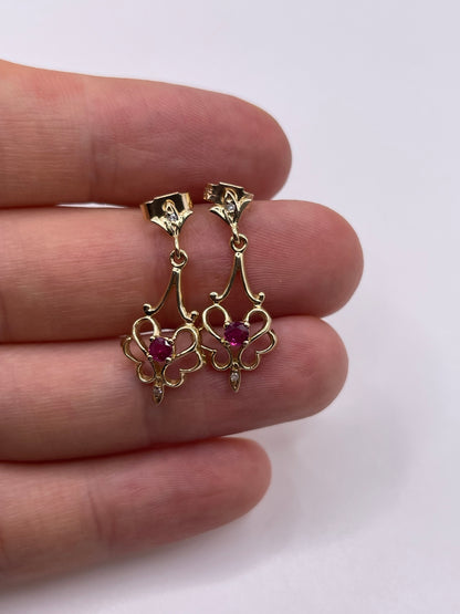 9ct gold ruby and diamond earrings