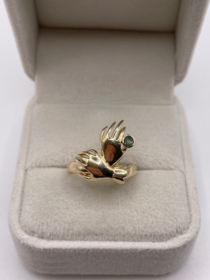 9ct gold emerald hand ring
