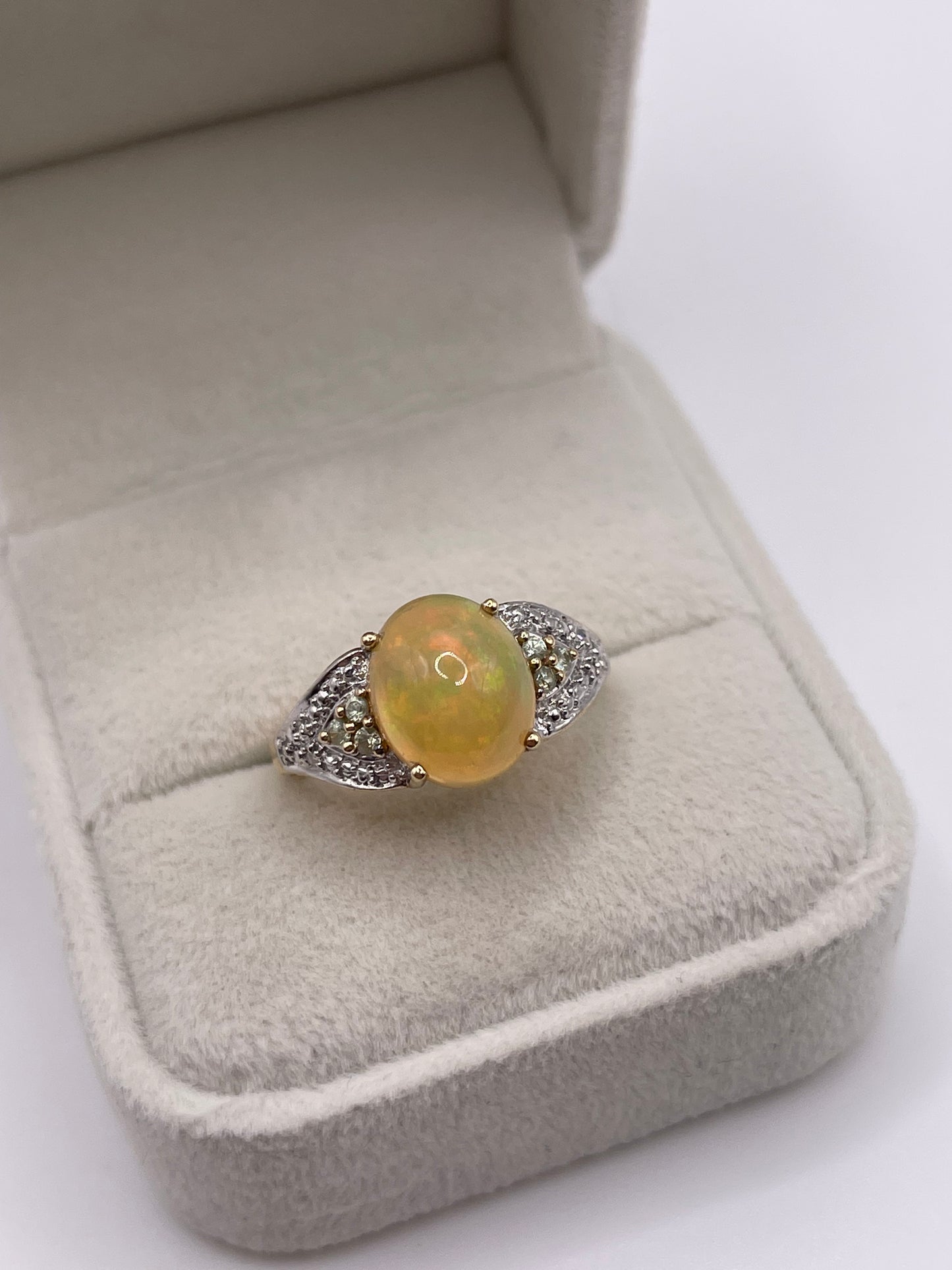 9ct gold opal, quartz and diamond ring