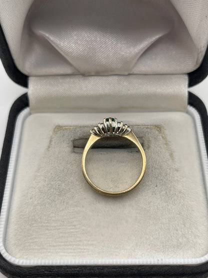9ct gold emerald and diamond ring
