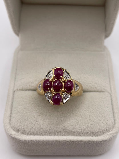 9ct gold cabochon ruby and diamond ring