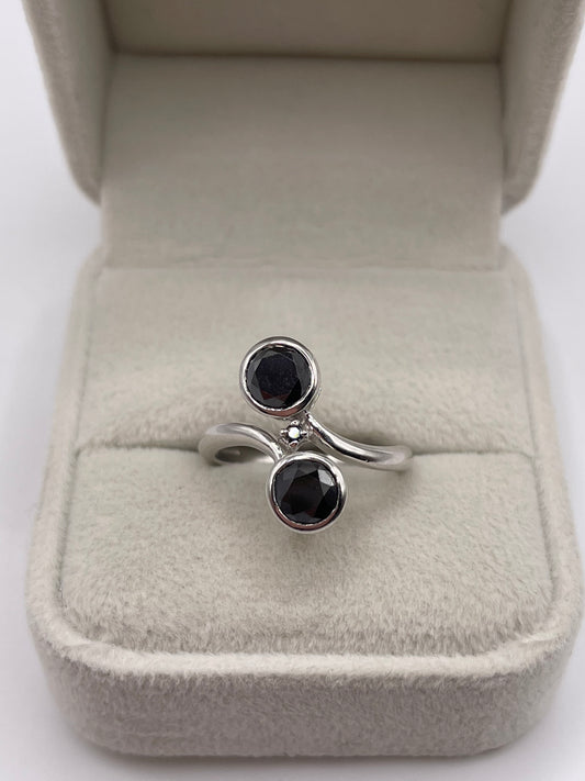 9ct white gold black diamond ring