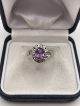 Load image into Gallery viewer, 9ct gold amethyst and diamond ring
