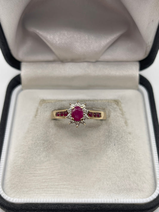 9ct gold ruby and diamond ring