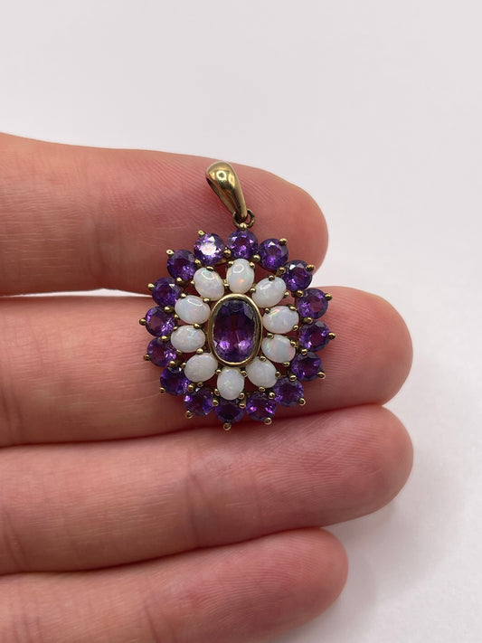 9ct gold amethyst and opal pendant
