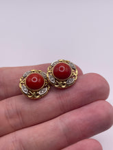 Load image into Gallery viewer, 18ct gold coral and diamond earrings
