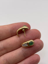 Load image into Gallery viewer, 14ct gold cabochon emerald and diamond earrings

