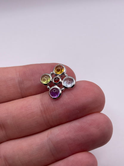 9ct gold cabochon multi gemstone pendant