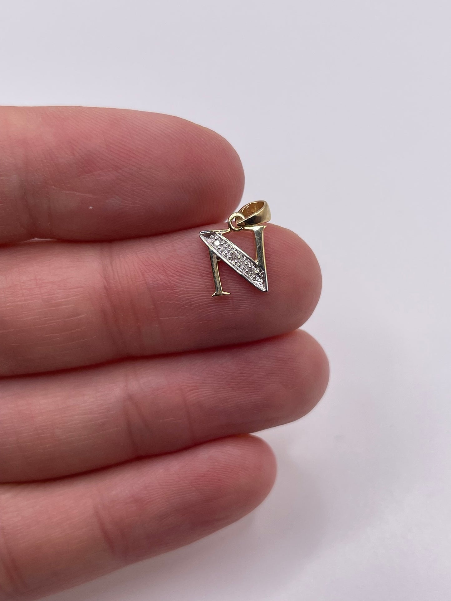 9ct gold diamond initial N pendant