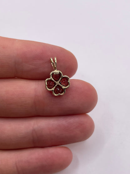 9ct gold garnet and diamond clover pendant