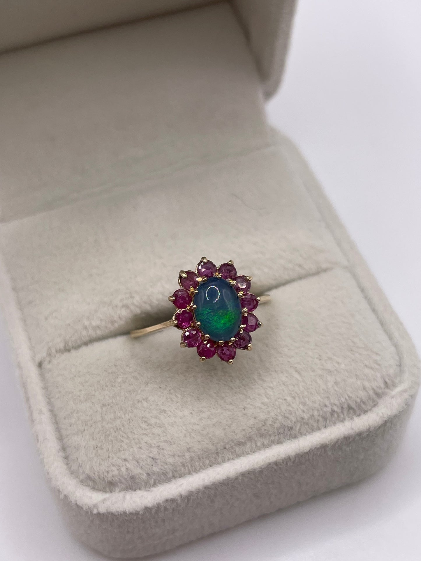 9ct gold black opal triplet and ruby ring