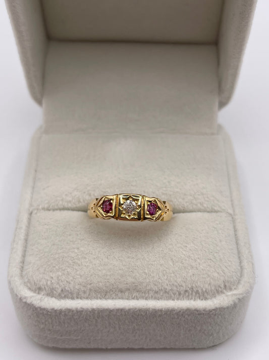Antique 18ct gold ruby and diamond gypsy ring