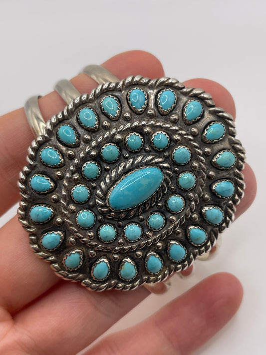 Huge heavy silver turquoise bangle