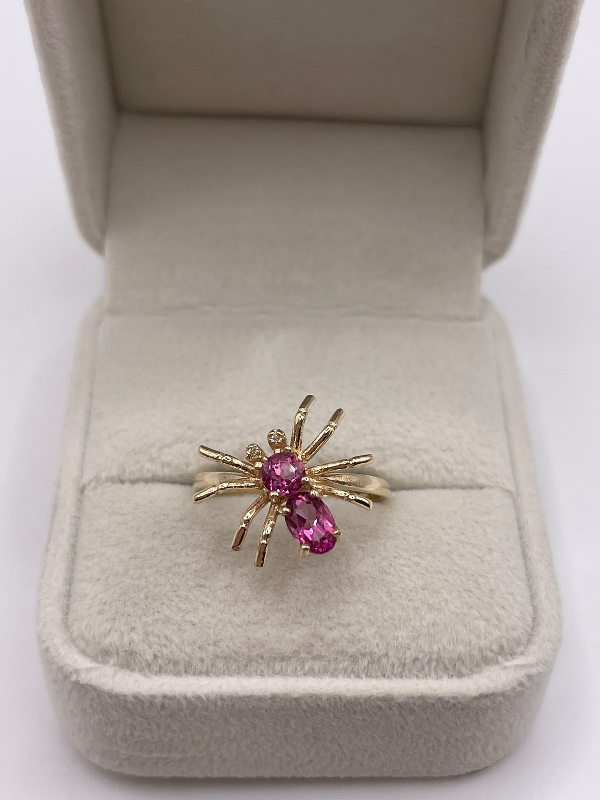 9ct gold pink topaz and diamond spider ring