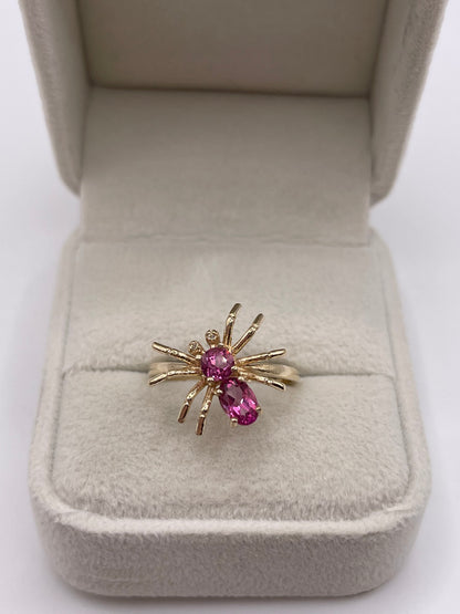 9ct gold pink topaz and diamond spider ring