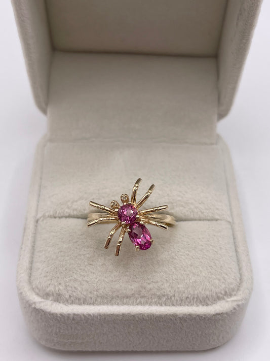 9ct gold pink topaz and diamond spider ring