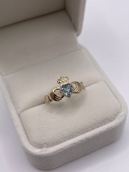 9ct gold topaz claddagh ring