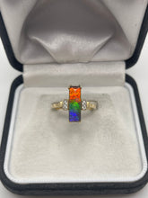 Load image into Gallery viewer, 9ct gold ammolite and zircon ring
