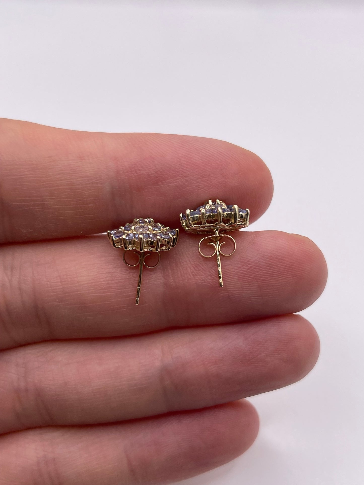 9ct gold tanzanite cluster earrings
