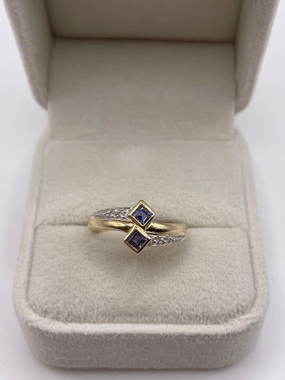 9ct gold iolite and diamond ring