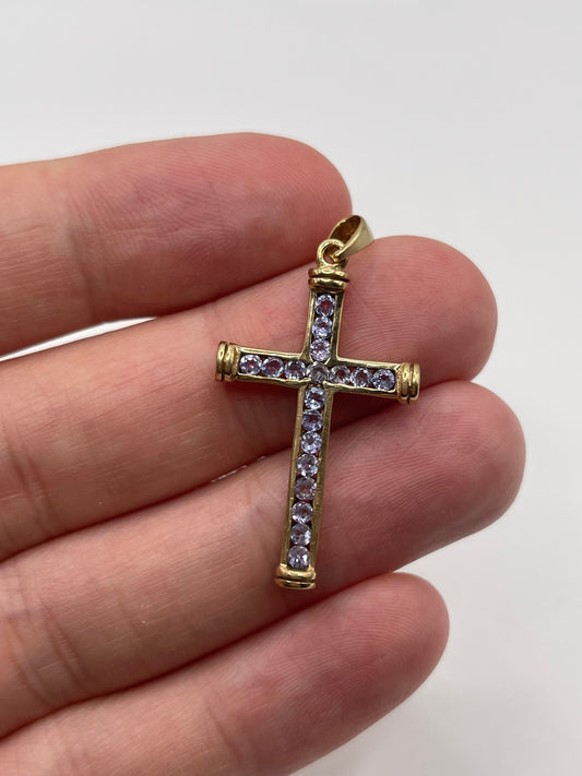 9ct gold tanzanite cross pendant