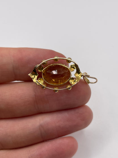 9ct gold citrine and pearl pendant