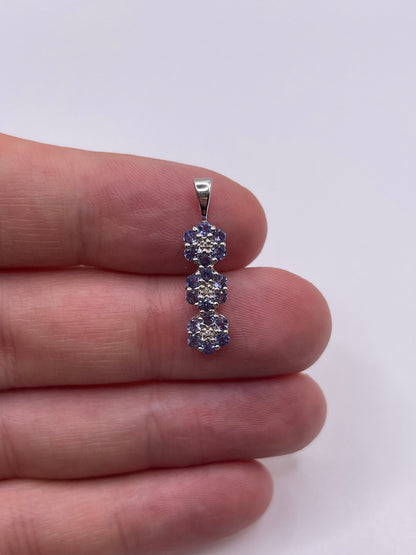 9ct white gold tanzanite and diamond pendant