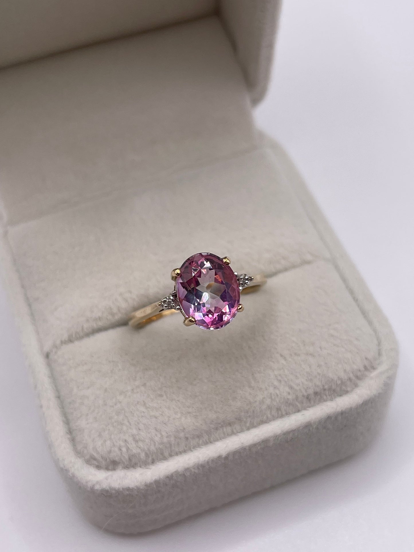 9ct gold pink topaz and diamond ring