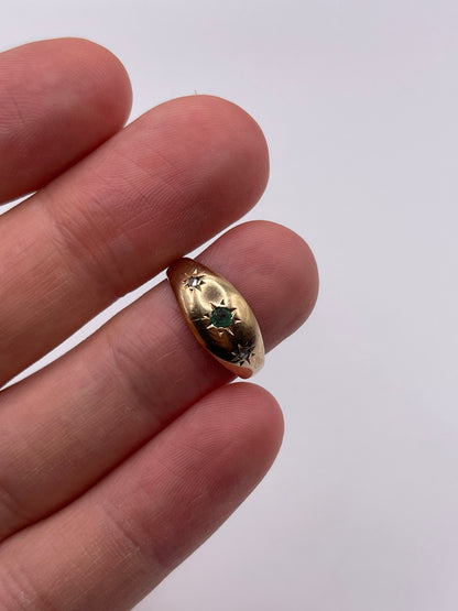 9ct gold emerald and diamond gypsy ring