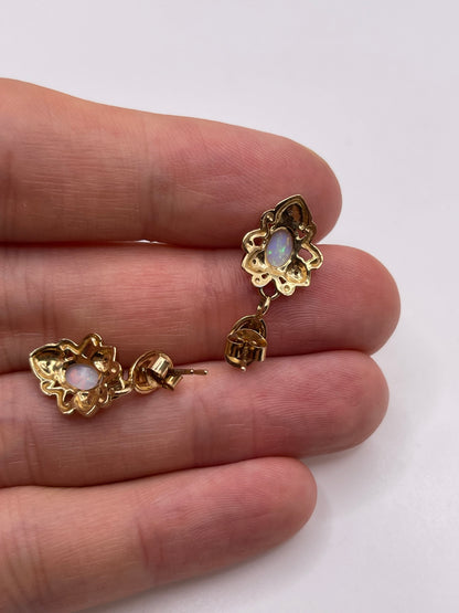 9ct gold opal and diamond earrings