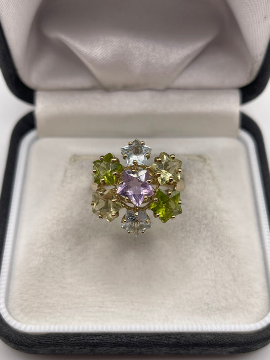 9ct gold multi gemstone ring