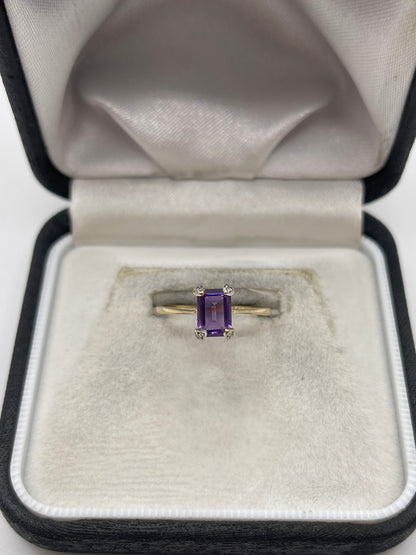 9ct gold amethyst and diamond ring