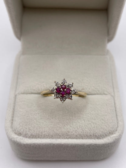 9ct gold ruby and diamond ring