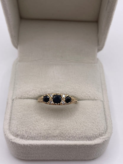 9ct gold sapphire and cz ring